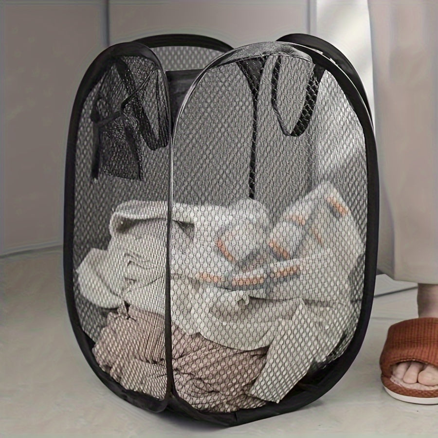 Cesta de lavandería de malla de nylon plegable, organizador ahorrador de espacio para baño, dormitorio, residencia universitaria