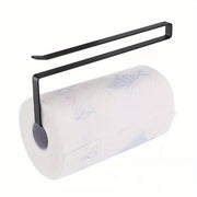 Wall-Mounted Iron Kitchen Paper Towel Holder with Hooks White and Black
