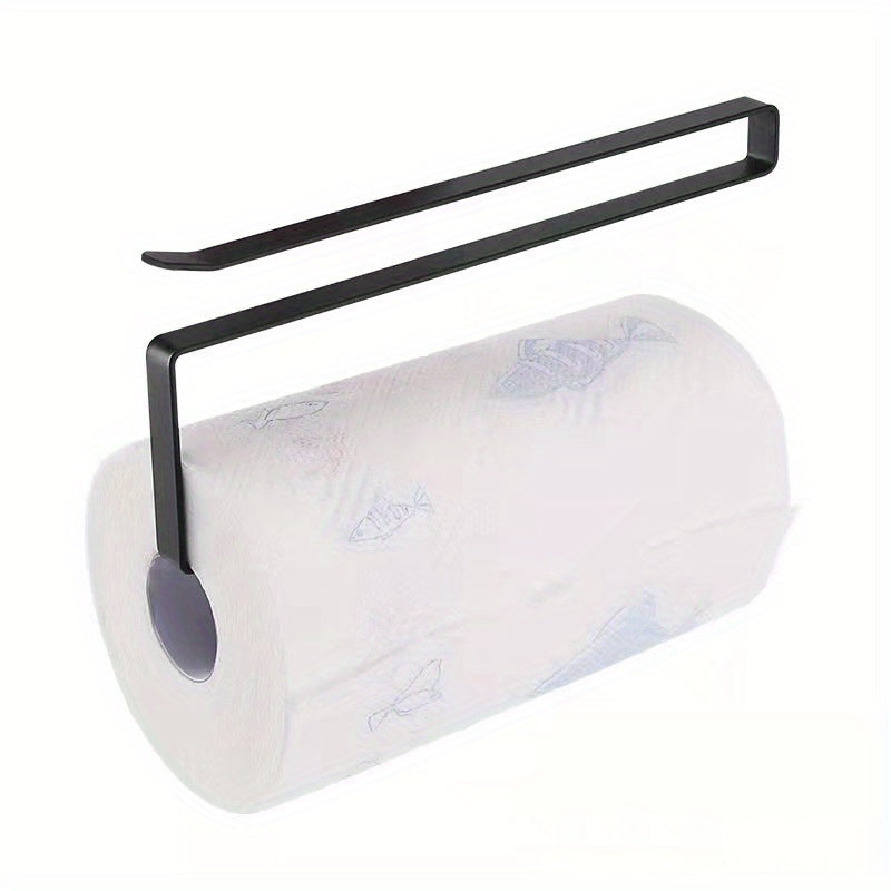 Wall-Mounted Iron Kitchen Paper Towel Holder with Hooks White and Black