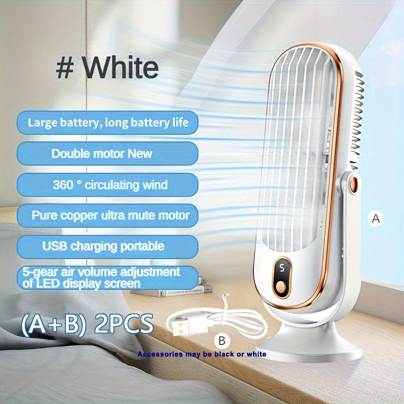 Portable Air Conditioner Fan with Dual Motors, 5-Speed Cooling, USB Rechargeable Battery