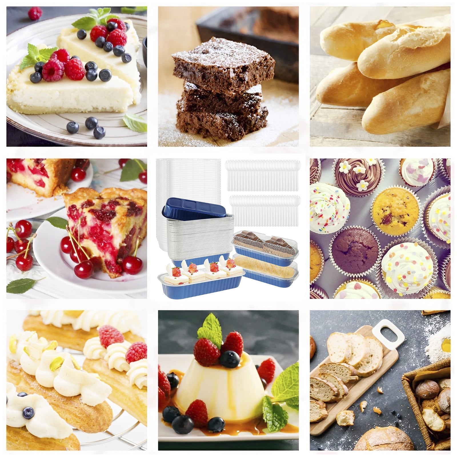 150 ta mini tort pishirish idishlari qopqoq va qoshiq bilan: bu yopishmaydigan folga pishirish idishlari har biri 200ml sig‘imga ega va qayta ishlatilishi mumkin. Uyda non yoki keks tayyorlash uchun mukammal.