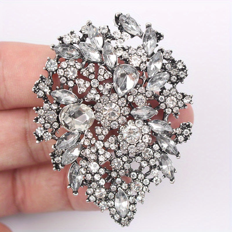 Floral Rhinestone Brooch Oversized Flower Lapel Pin for Weddings and Events
