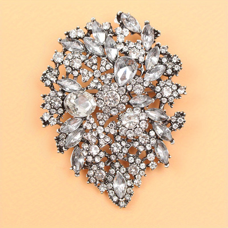 Floral Rhinestone Brooch Oversized Flower Lapel Pin for Weddings and Events
