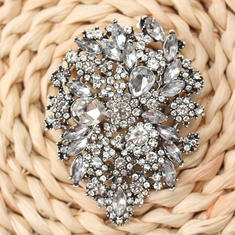 Floral Rhinestone Brooch Oversized Flower Lapel Pin for Weddings and Events