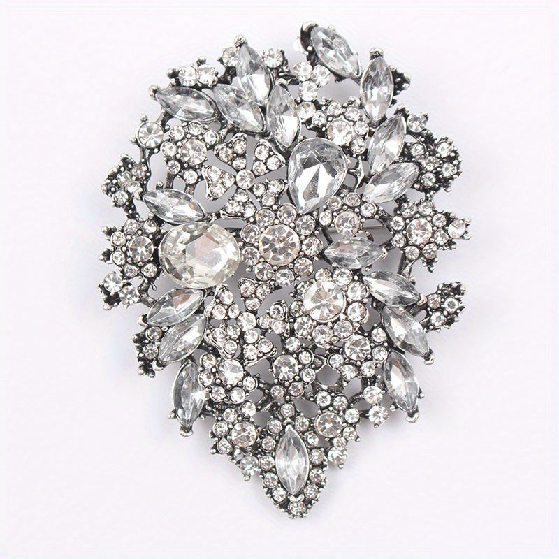 Floral Rhinestone Brooch Oversized Flower Lapel Pin for Weddings and Events