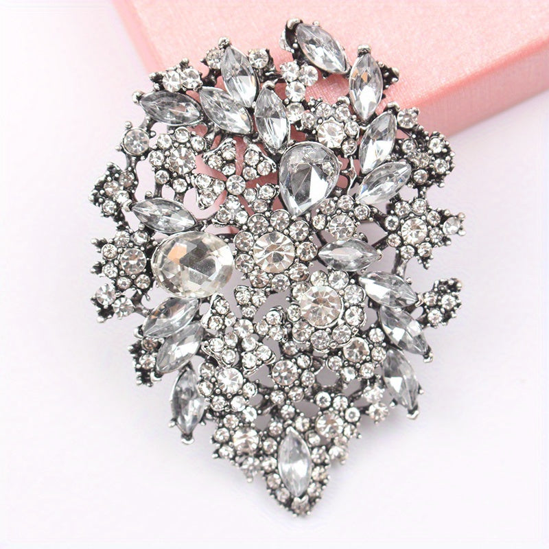 Floral Rhinestone Brooch Oversized Flower Lapel Pin for Weddings and Events