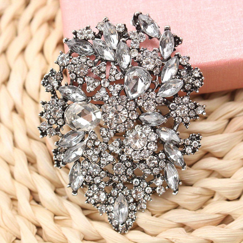 Floral Rhinestone Brooch Oversized Flower Lapel Pin for Weddings and Events