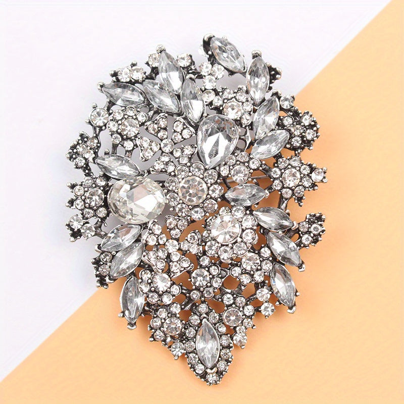 Floral Rhinestone Brooch Oversized Flower Lapel Pin for Weddings and Events
