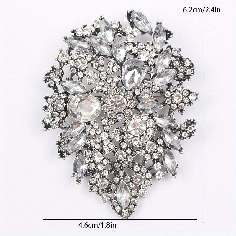 Floral Rhinestone Brooch Oversized Flower Lapel Pin for Weddings and Events