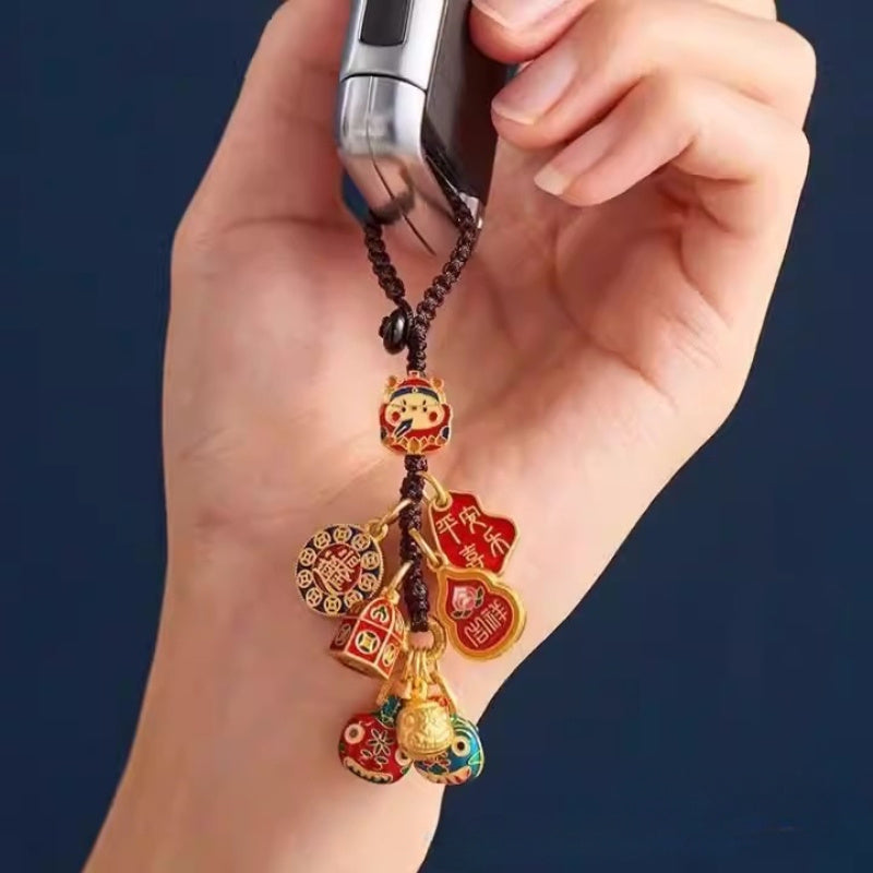 Dije de llavero dorado, Dios de la riqueza, cobre, que traga bestia dorada, para coche, bolso o suerte familiar