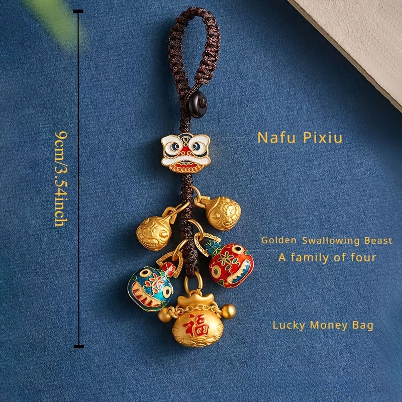 Dije de llavero dorado, Dios de la riqueza, cobre, que traga bestia dorada, para coche, bolso o suerte familiar