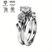 Moissanite Rose Flower Stacking Rings 1ct 0.5ct Sterling Silver Gift Box
