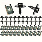 40-Pack Metal U-Nut Clip and Screw Set for Automotive Bumper Guard