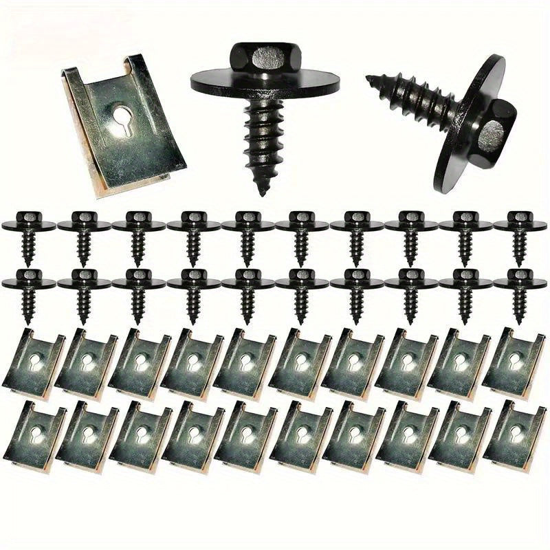 40-Pack Metal U-Nut Clip and Screw Set for Automotive Bumper Guard