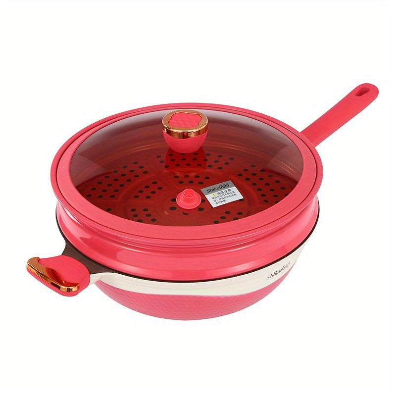 Wok de aluminio con doble color de 32cm, antiadherente, con tapa de vapor y olla de micro-presión