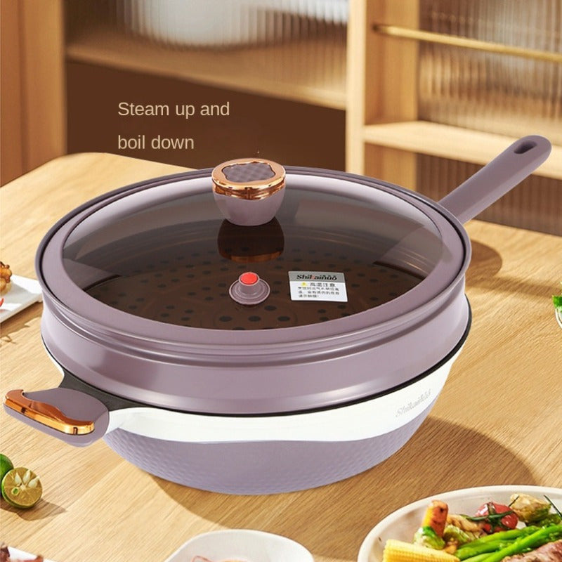 Wok de aluminio con doble color de 32cm, antiadherente, con tapa de vapor y olla de micro-presión