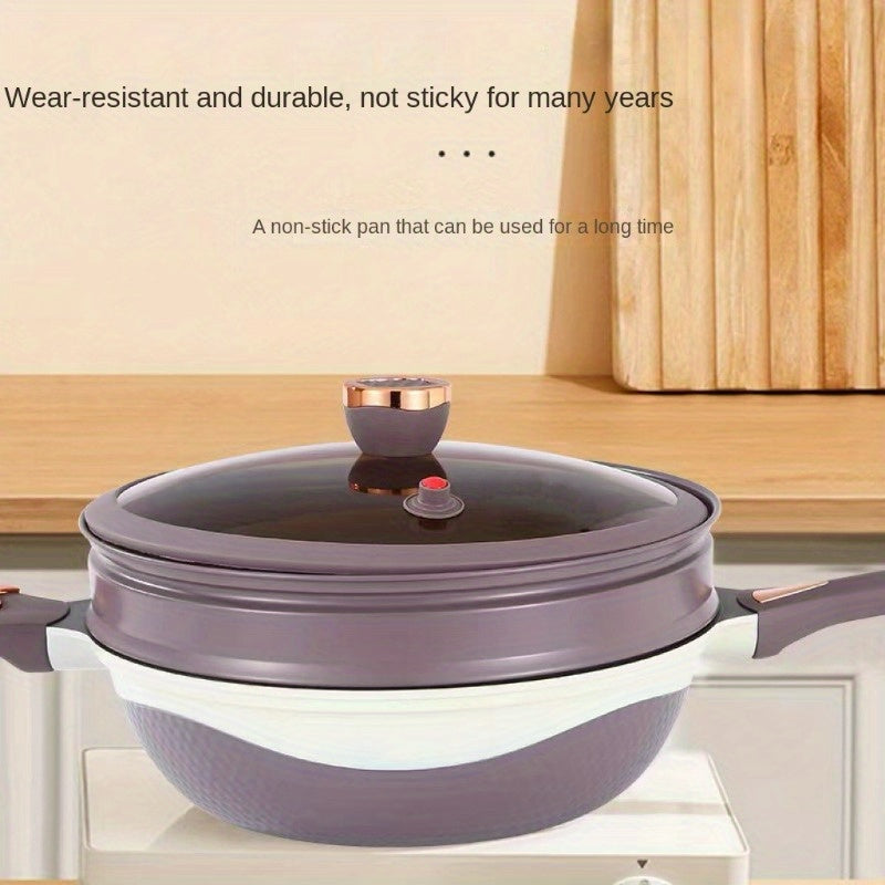 Wok de aluminio con doble color de 32cm, antiadherente, con tapa de vapor y olla de micro-presión