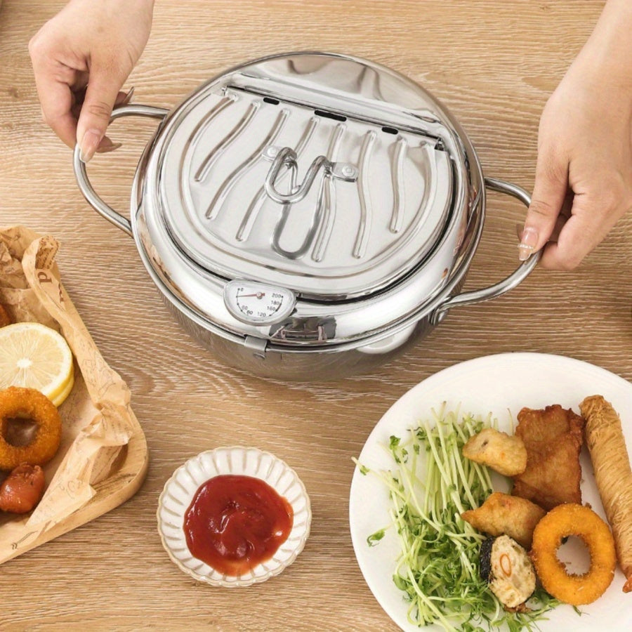 Deep Fryer with Lid Temperature Gauge for Chicken Shrimp French Fries