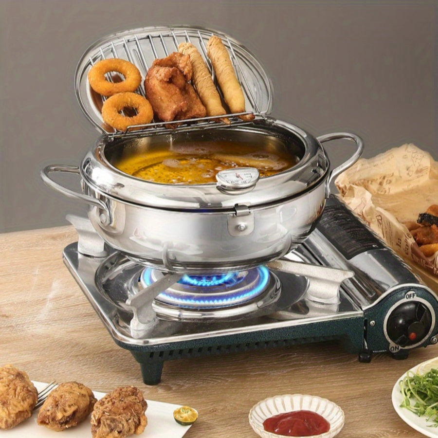 Deep Fryer with Lid Temperature Gauge for Chicken Shrimp French Fries