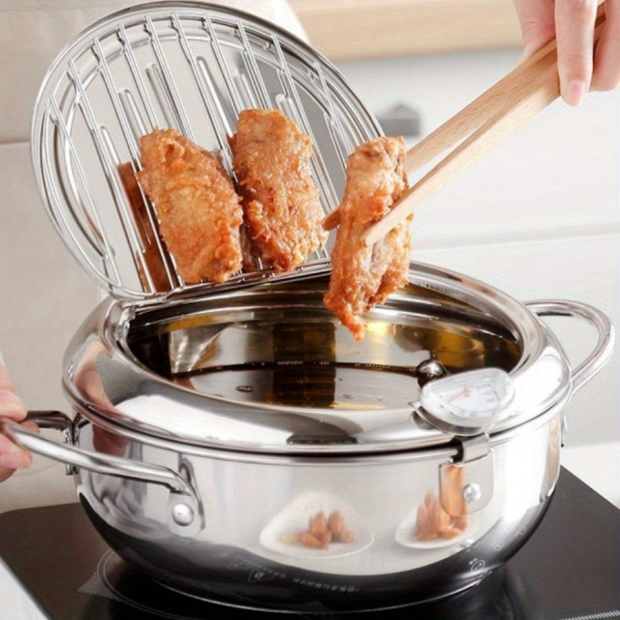 Deep Fryer with Lid Temperature Gauge for Chicken Shrimp French Fries