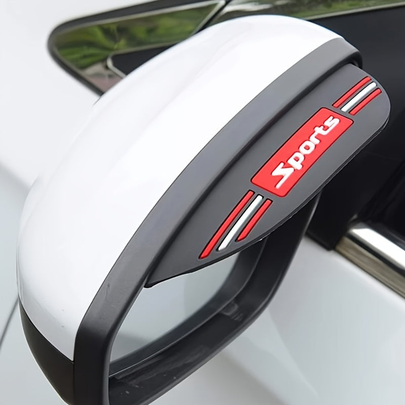 2pcs Car Mirror Rain Shields Durable PVC Black Red Stripe Sports Protector