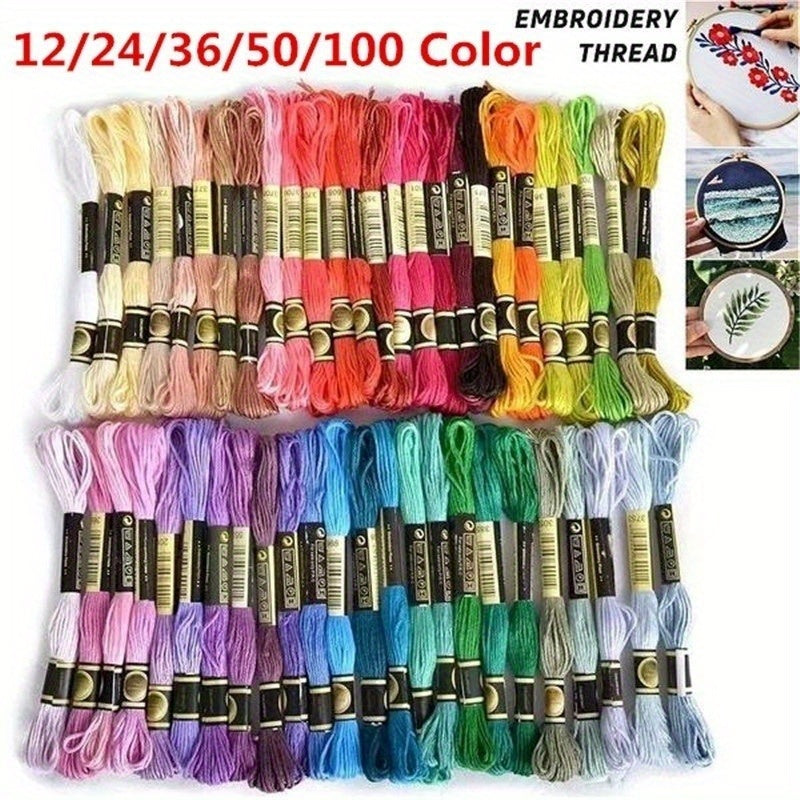 Cotton Embroidery Floss Multi-Color Thread for Cross Stitch Sewing Crafts Pack of 12 24 36 50 100