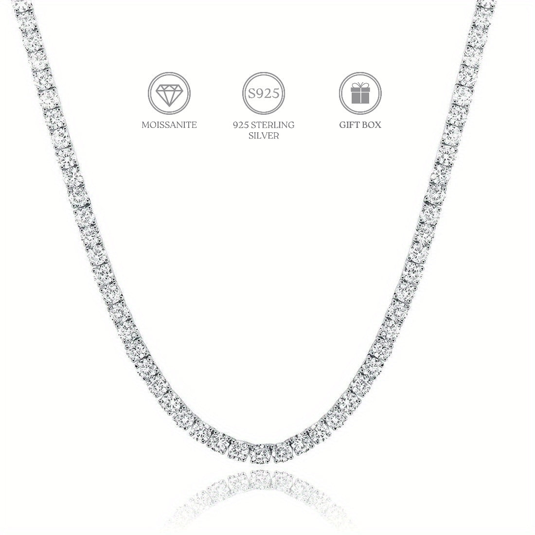 Moissanite Tennis Necklace in Sterling Silver for Wedding Engagement