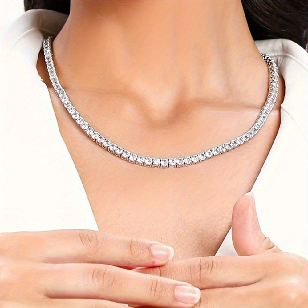Moissanite Tennis Necklace in Sterling Silver for Wedding Engagement