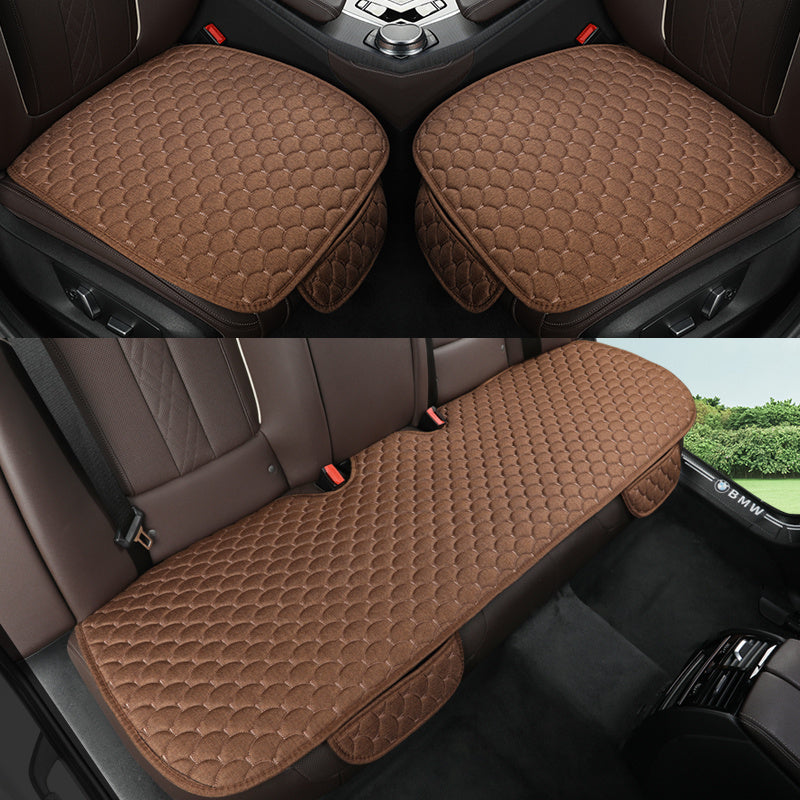 3-Piece Car Seat Cushions Linen Texture Fan-Shaped Universal Fit for Sedan SUV