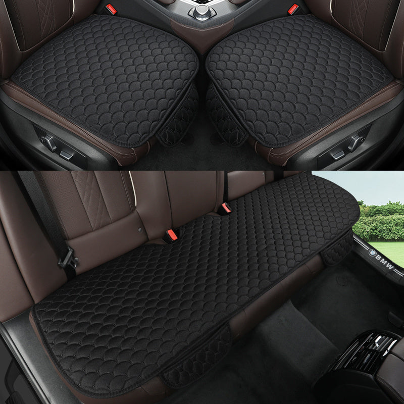 3-Piece Car Seat Cushions Linen Texture Fan-Shaped Universal Fit for Sedan SUV