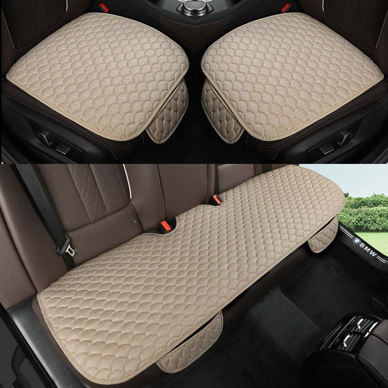 3-Piece Car Seat Cushions Linen Texture Fan-Shaped Universal Fit for Sedan SUV