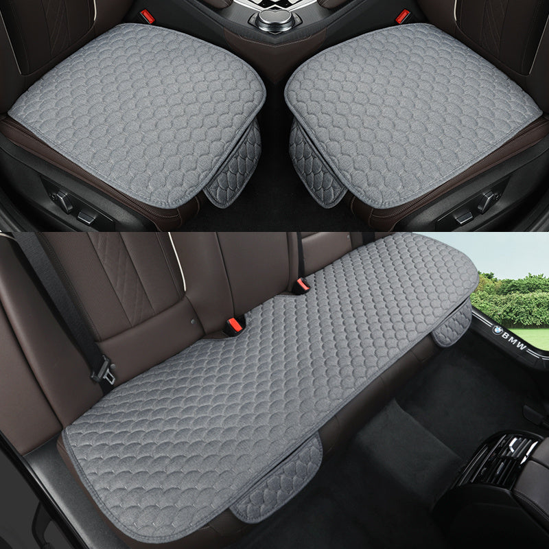 3-Piece Car Seat Cushions Linen Texture Fan-Shaped Universal Fit for Sedan SUV