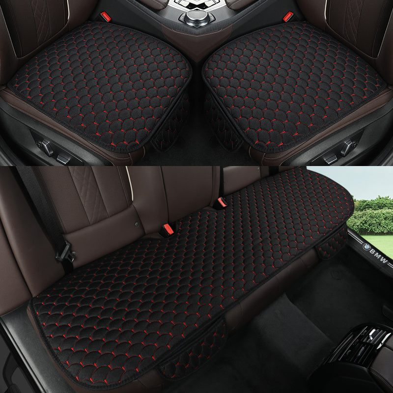 3-Piece Car Seat Cushions Linen Texture Fan-Shaped Universal Fit for Sedan SUV