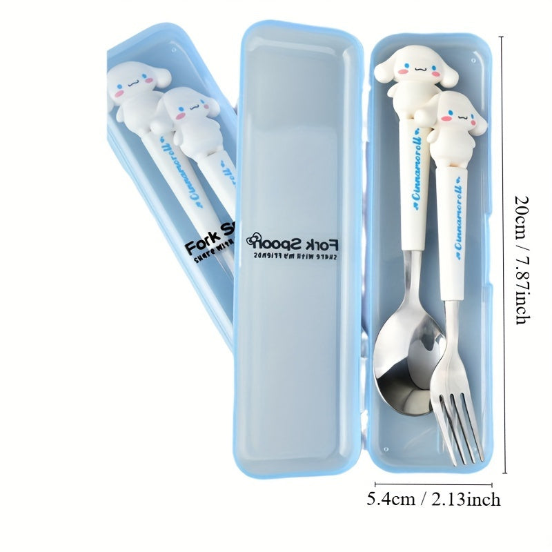 Stainless Steel Cartoon Cutlery Set with Case for Home Camping Picnic