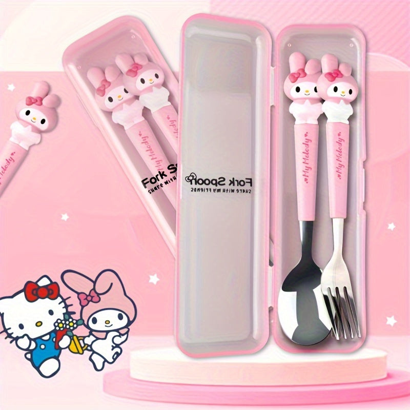 Stainless Steel Cartoon Cutlery Set with Case for Home Camping Picnic