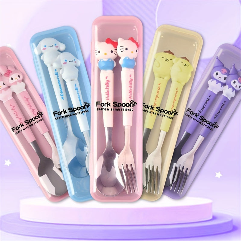 Stainless Steel Cartoon Cutlery Set with Case for Home Camping Picnic