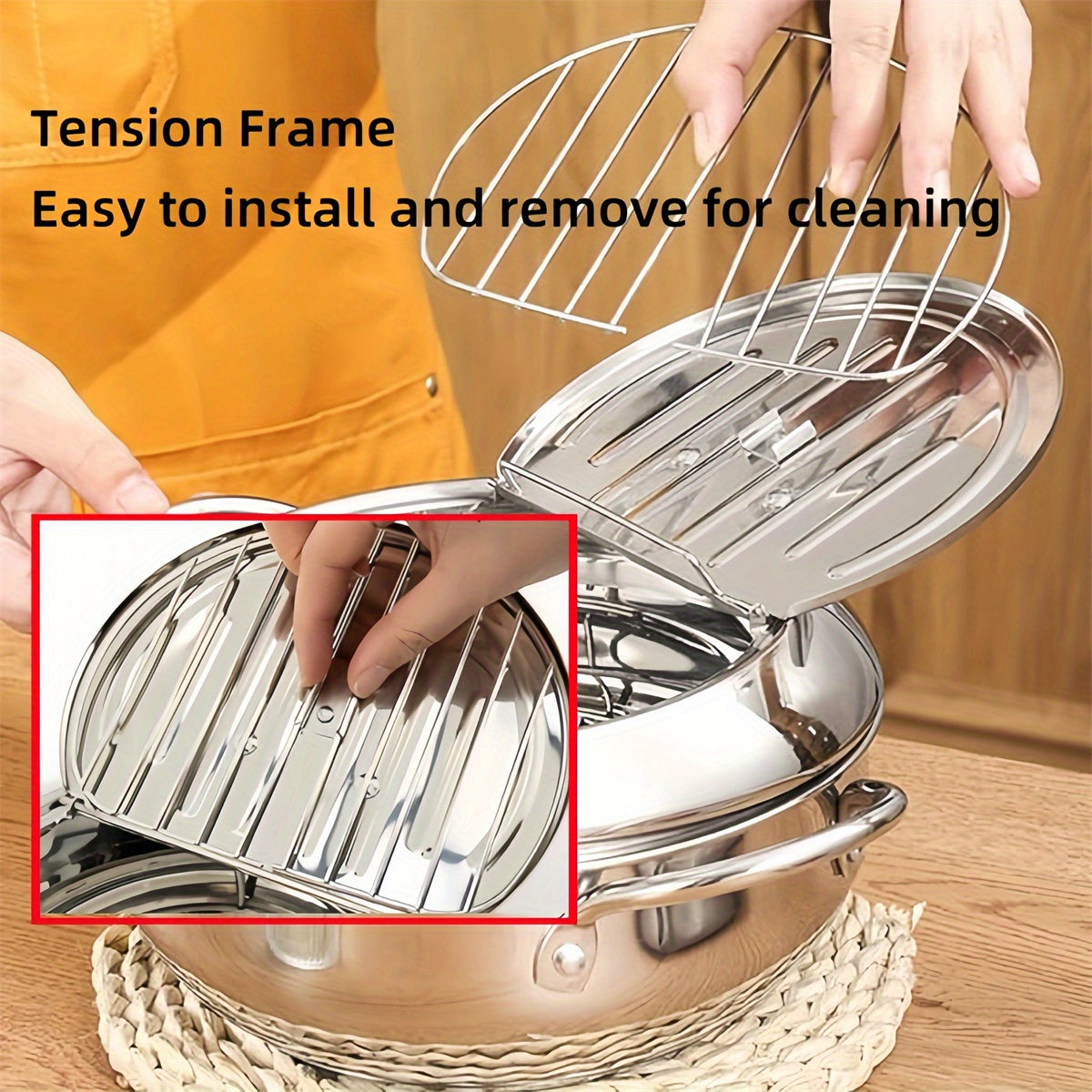 Stainless Steel Deep Fryer with Lid and Oil Drainage Rack for French Fries and Chicken