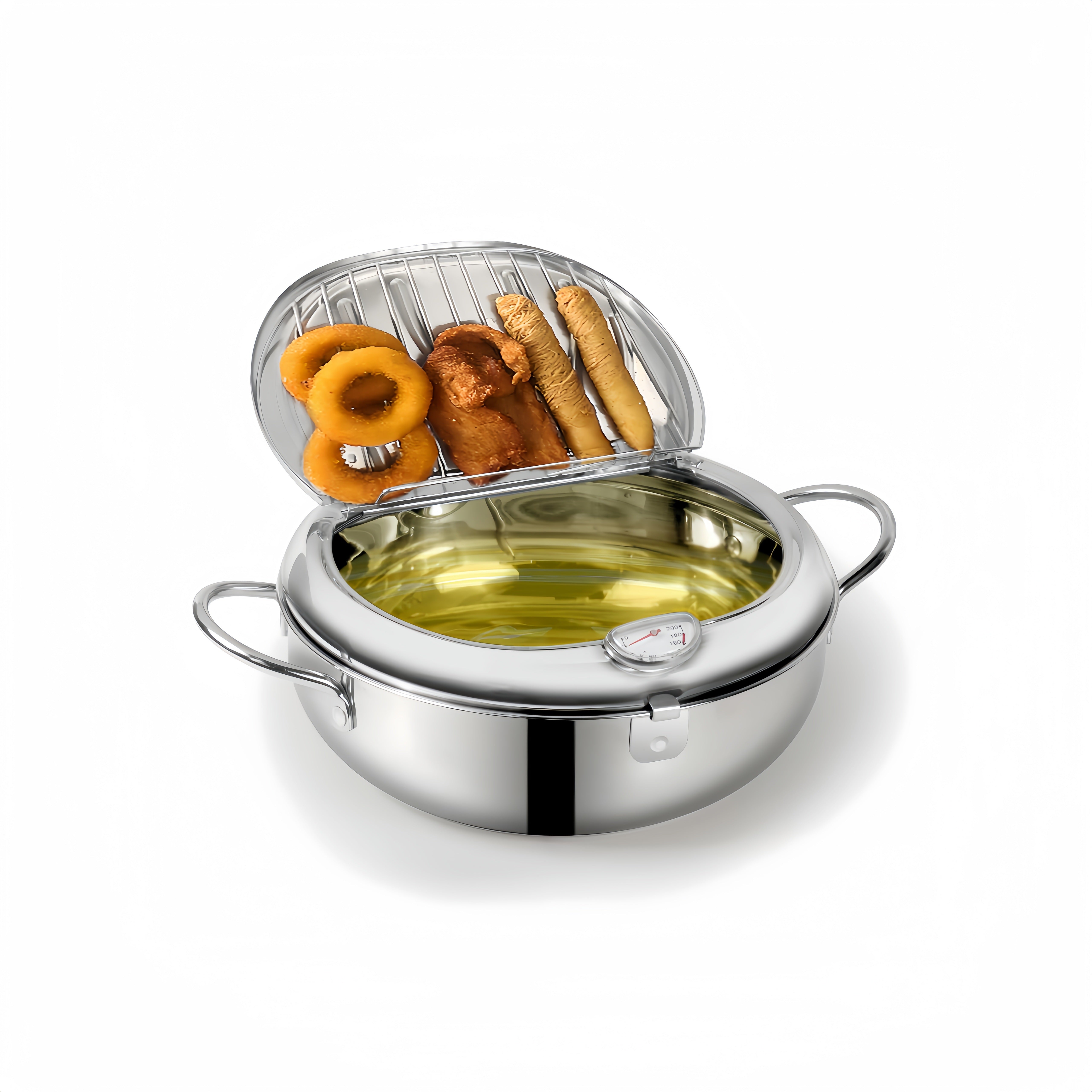 Stainless Steel Deep Fryer with Lid and Oil Drainage Rack for French Fries and Chicken