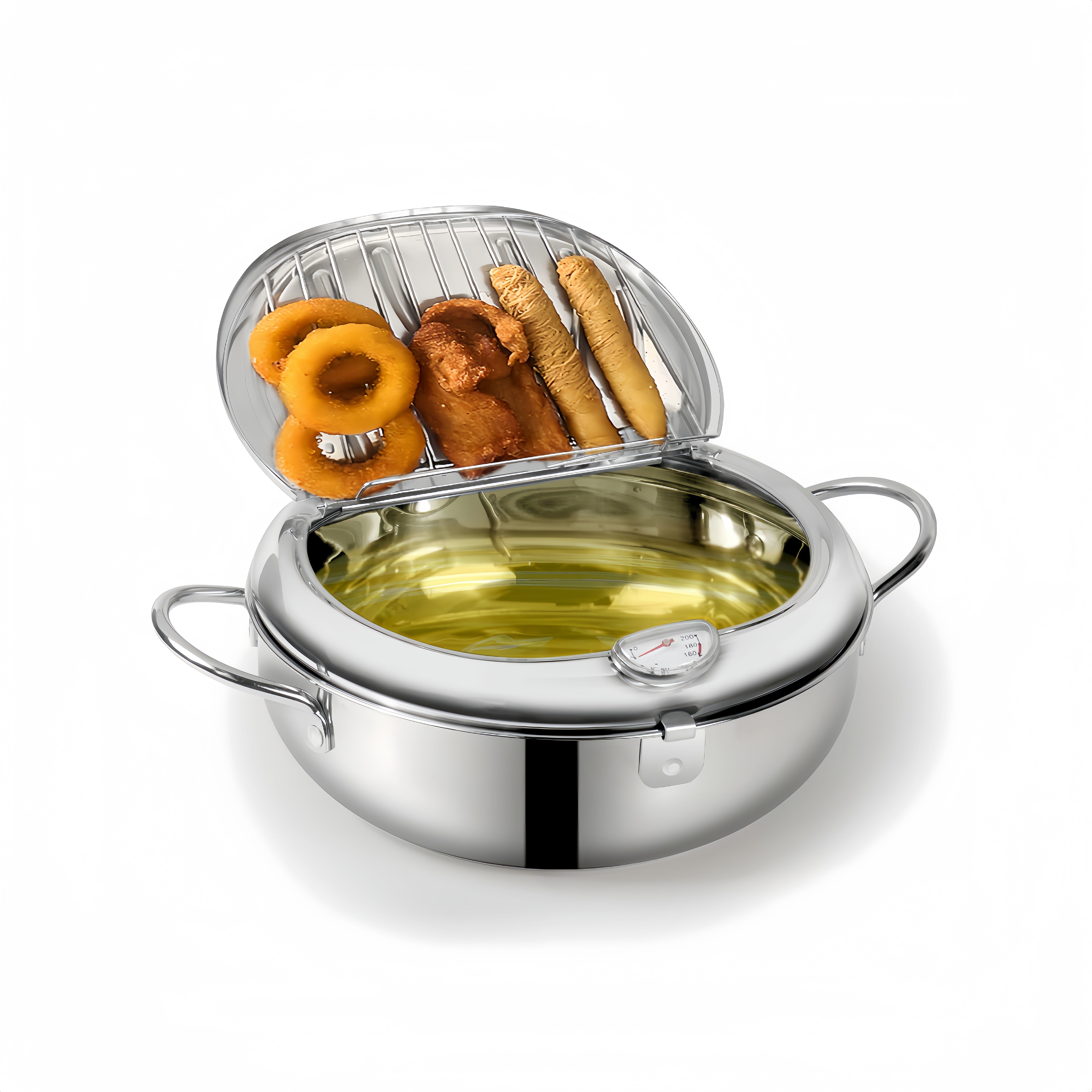 Stainless Steel Deep Fryer with Lid and Oil Drainage Rack for French Fries and Chicken