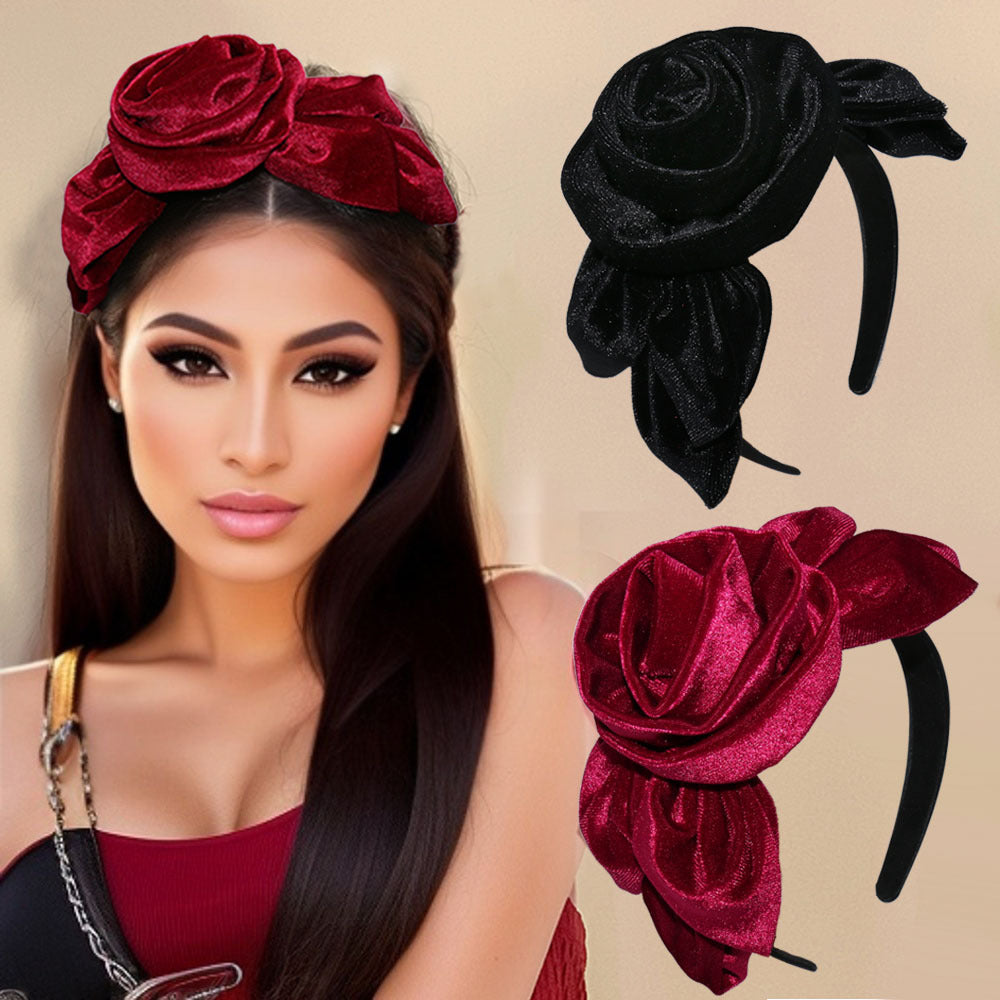 Vintage Velvet Flower Hair Band for Women with Leaf Design Elegant Hair Accessory for Parties and Gifts