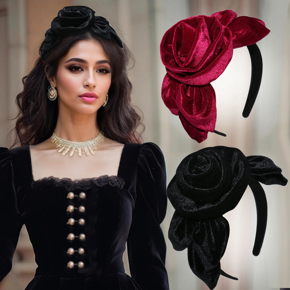 Ayollar uchun vintage velur gulli soch taqilishi, yaproq dizayni bilan, ziyofatlar va sovg‘alar uchun nafis soch aksessuari