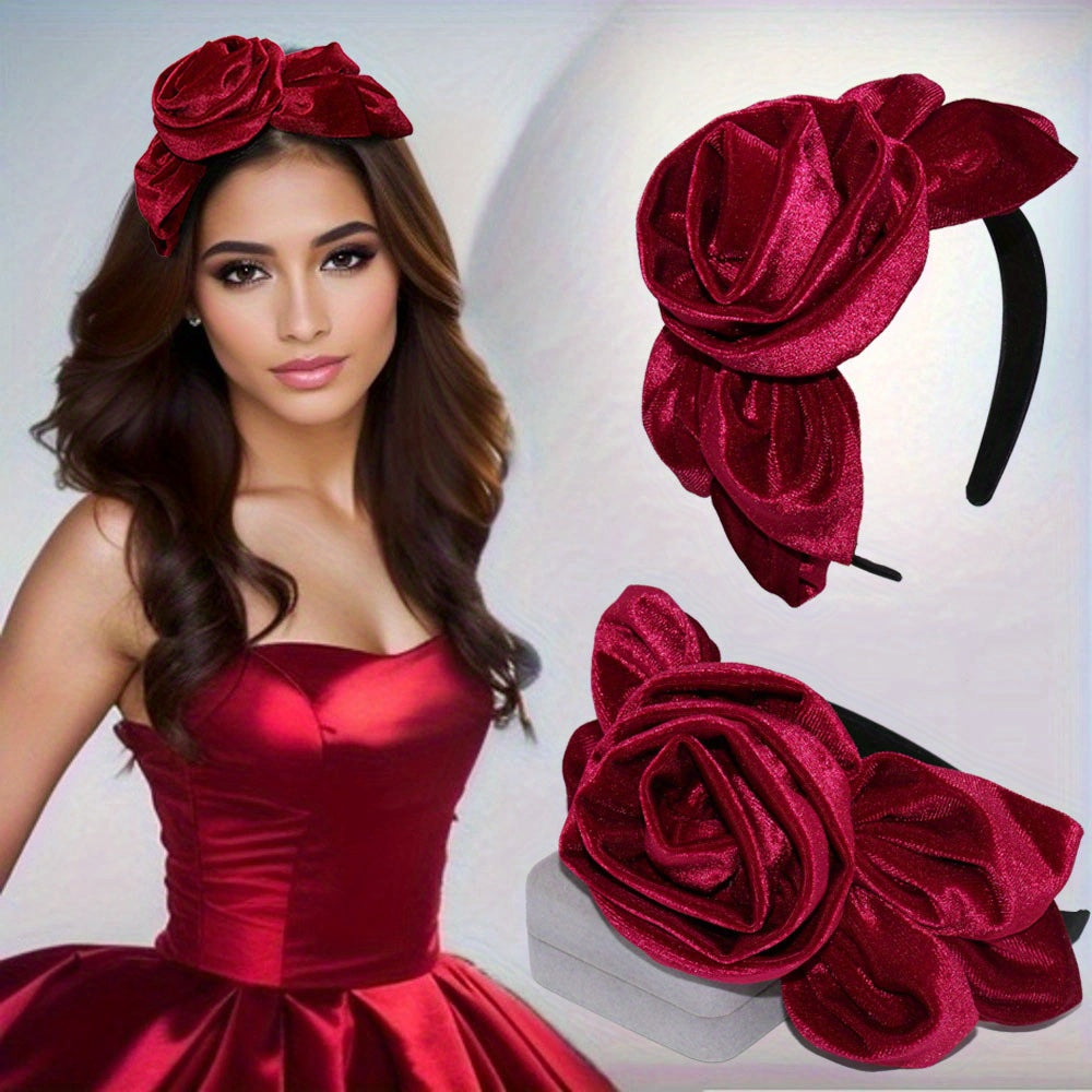Ayollar uchun vintage velur gulli soch taqilishi, yaproq dizayni bilan, ziyofatlar va sovg‘alar uchun nafis soch aksessuari