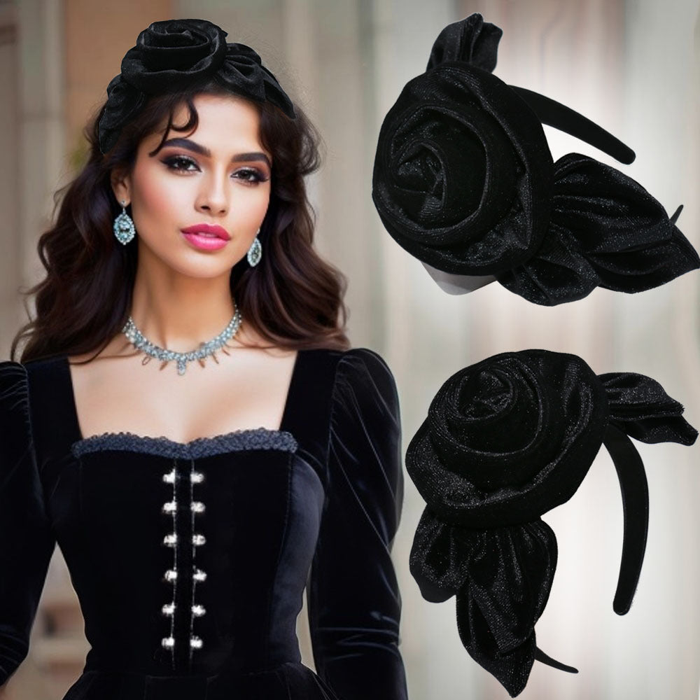 Ayollar uchun vintage velur gulli soch taqilishi, yaproq dizayni bilan, ziyofatlar va sovg‘alar uchun nafis soch aksessuari