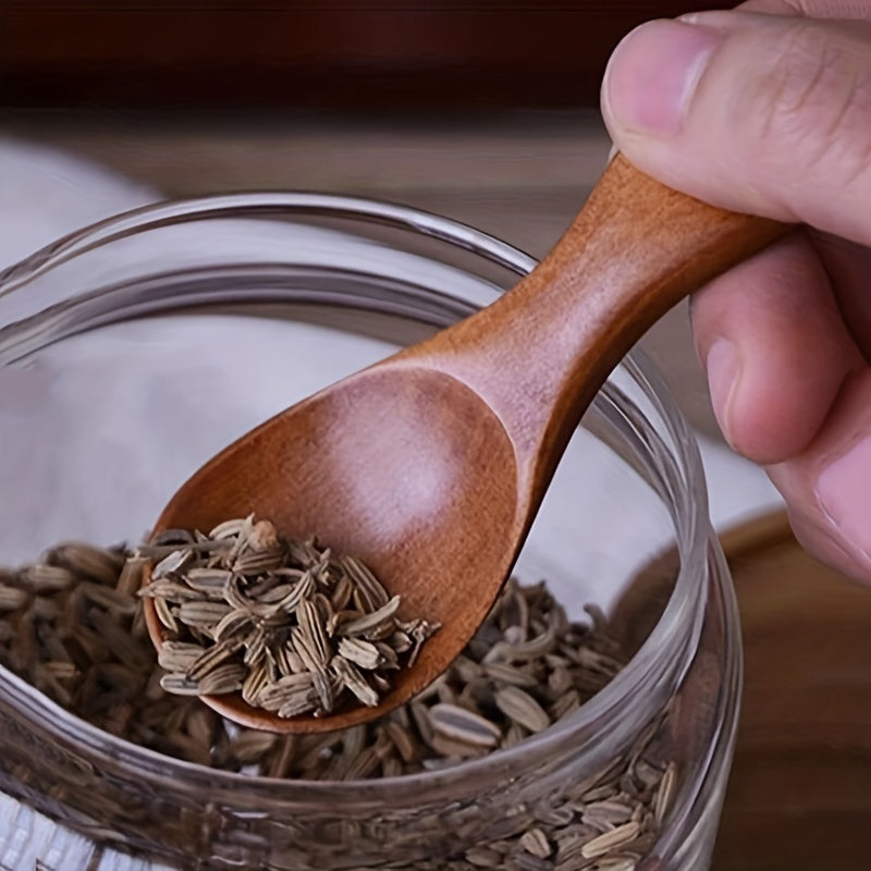 Mini Wooden Spoon for Ice Cream Tea Coffee - Wide-Mouth Short Handle Seasonings Sugar Salt