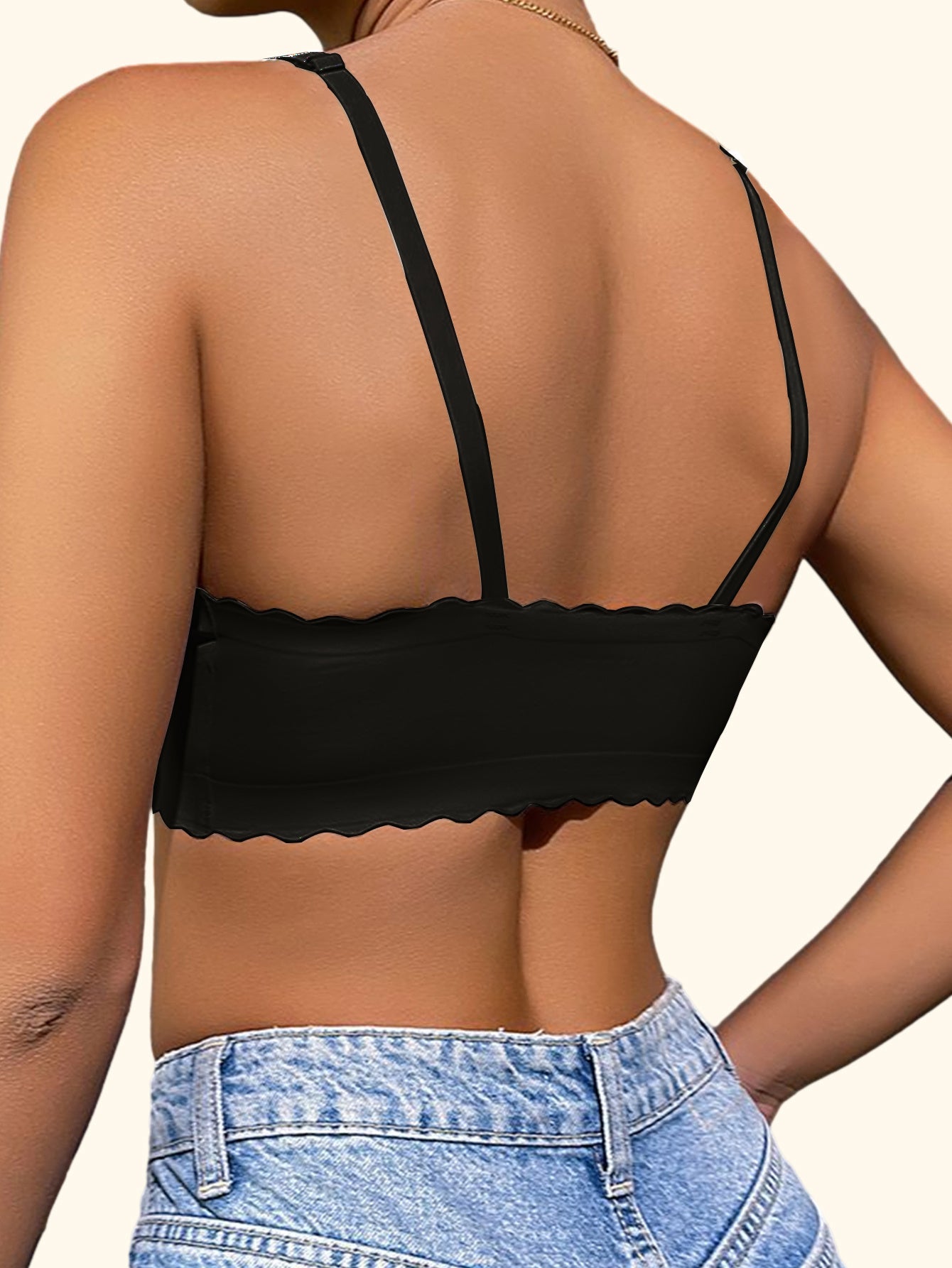 Women’s Seamless Scallop Trim Cami Bras 3-Pack Wireless Push-Up Removable Pads
