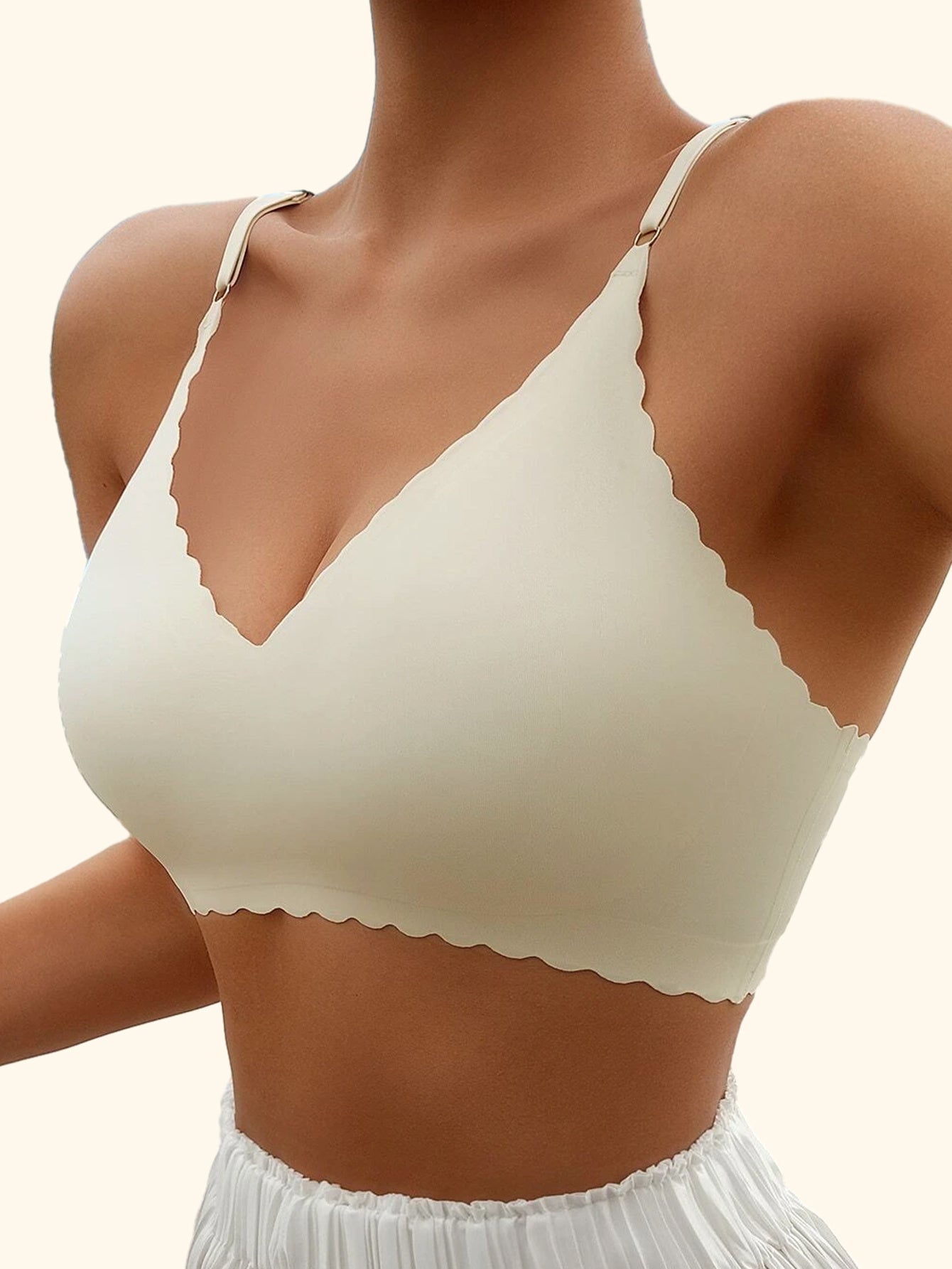 Women’s Seamless Scallop Trim Cami Bras 3-Pack Wireless Push-Up Removable Pads