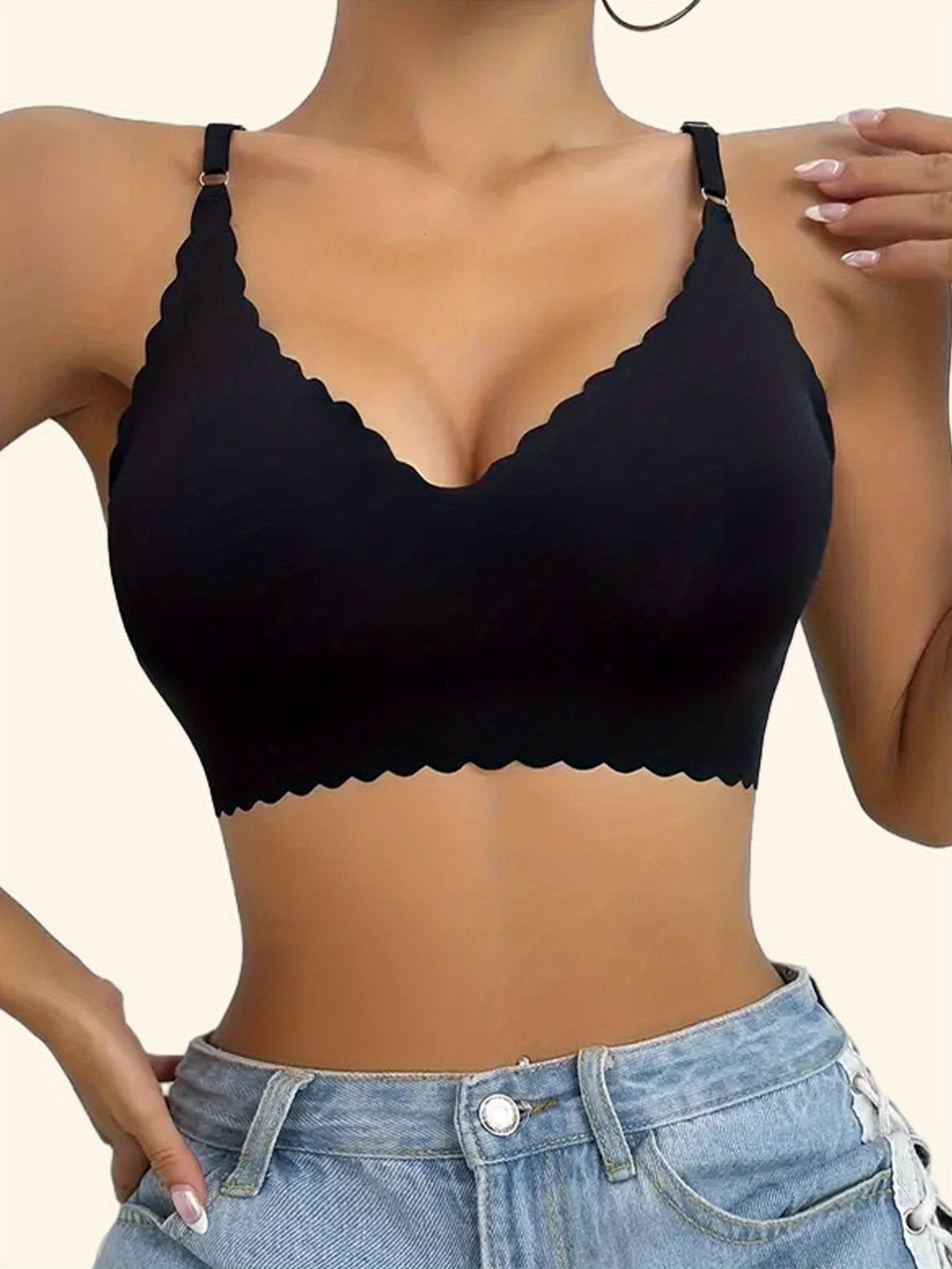Women’s Seamless Scallop Trim Cami Bras 3-Pack Wireless Push-Up Removable Pads