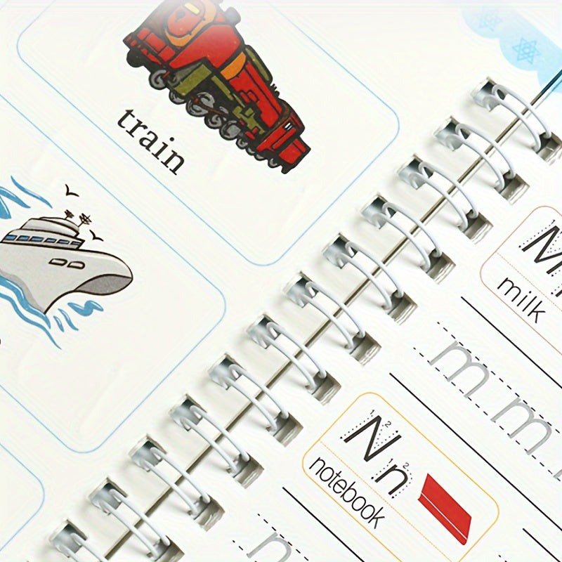 Conjunto de práctica de escritura educativa para niños en edad preescolar, cuaderno encuadernado en espiral con bolígrafo, alfabeto, números y suma