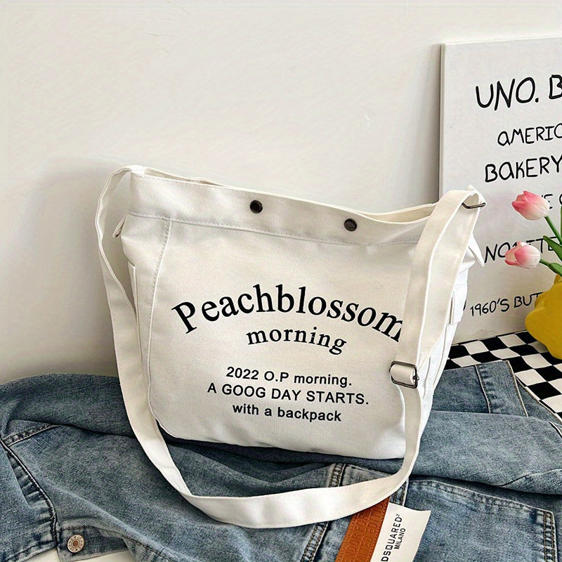Yoshlar uchun kanvas xabar sumkasi, harf bosma, sozlanadigan kamar, kundalik, minimalistik, crossbody sumka