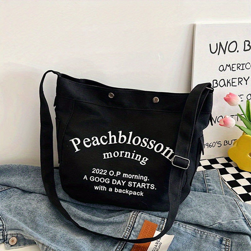 Yoshlar uchun kanvas xabar sumkasi, harf bosma, sozlanadigan kamar, kundalik, minimalistik, crossbody sumka